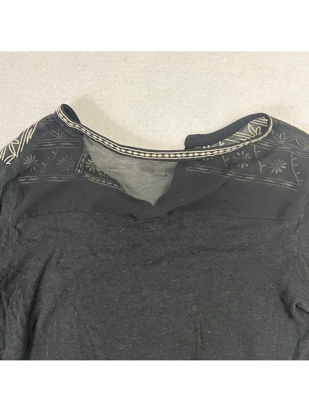 CB Established 1962 Womans Top 3/4 Sleeves Boho Black Shirt Embroidered Peasant - Picture 10 of 13